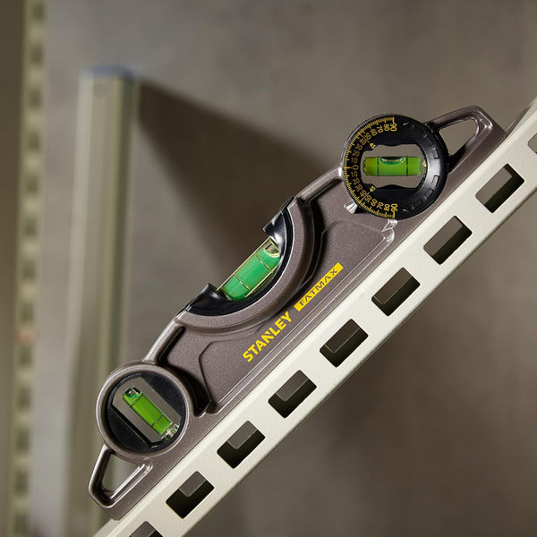 STANLEY Torpedo Level Heavy Duty Aluminium Body and Magnetic Base Including 3 Reversible Vials 0-43-609, Grey/White, 25cm