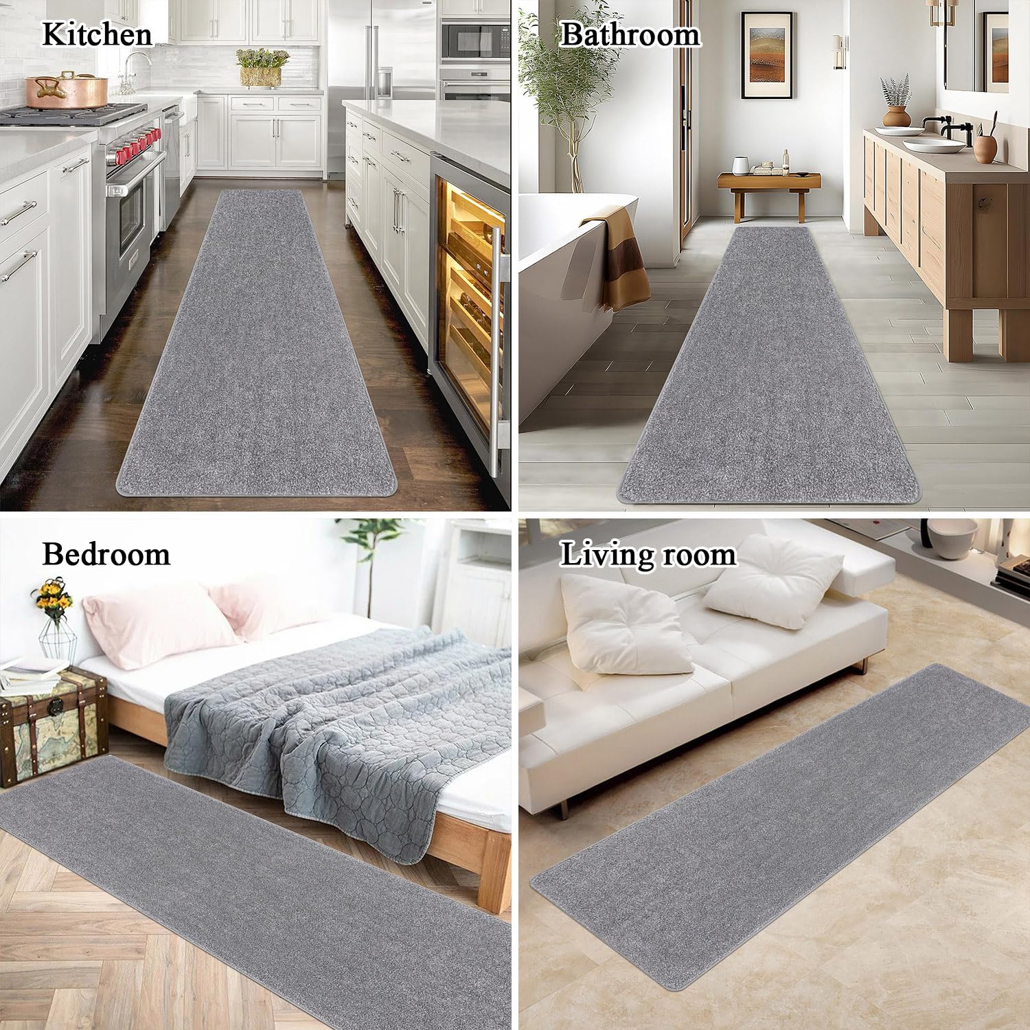 SHACOS Carpet Runners for Hallways Light Grey Non Slip 60x240cm Long Washable Kitchen Runner Mat Rubber Backing Hall Runners Long Corridor Rug for
