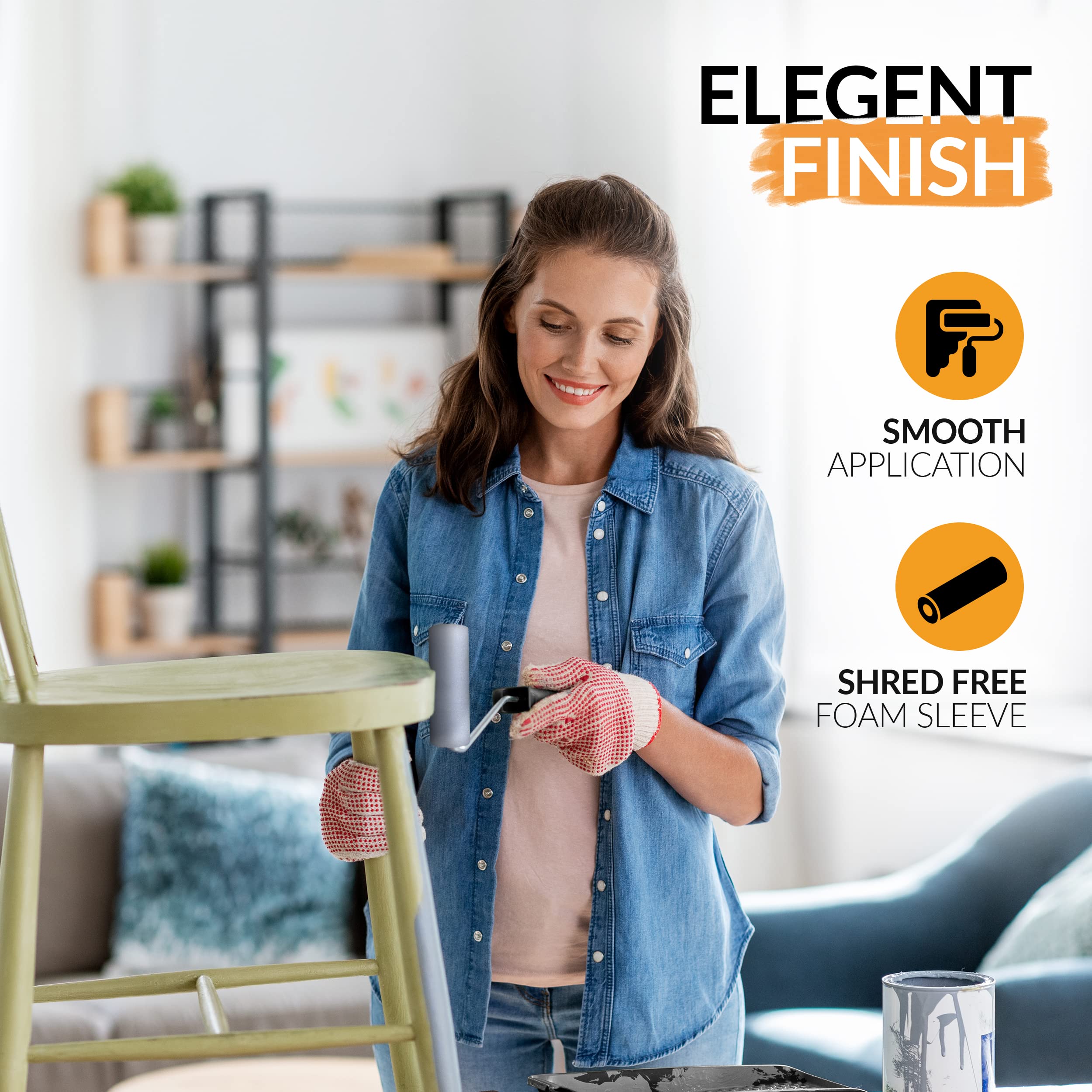 RAULDE 10 Pieces Paint Roller Set - Includes a Paint Tray, Brush, Large and Mini Rollers & Sleeves, Paint Repellent Masking Tape, Paint Mixer - Roller Set for Painting Walls, Edges & Ceilings