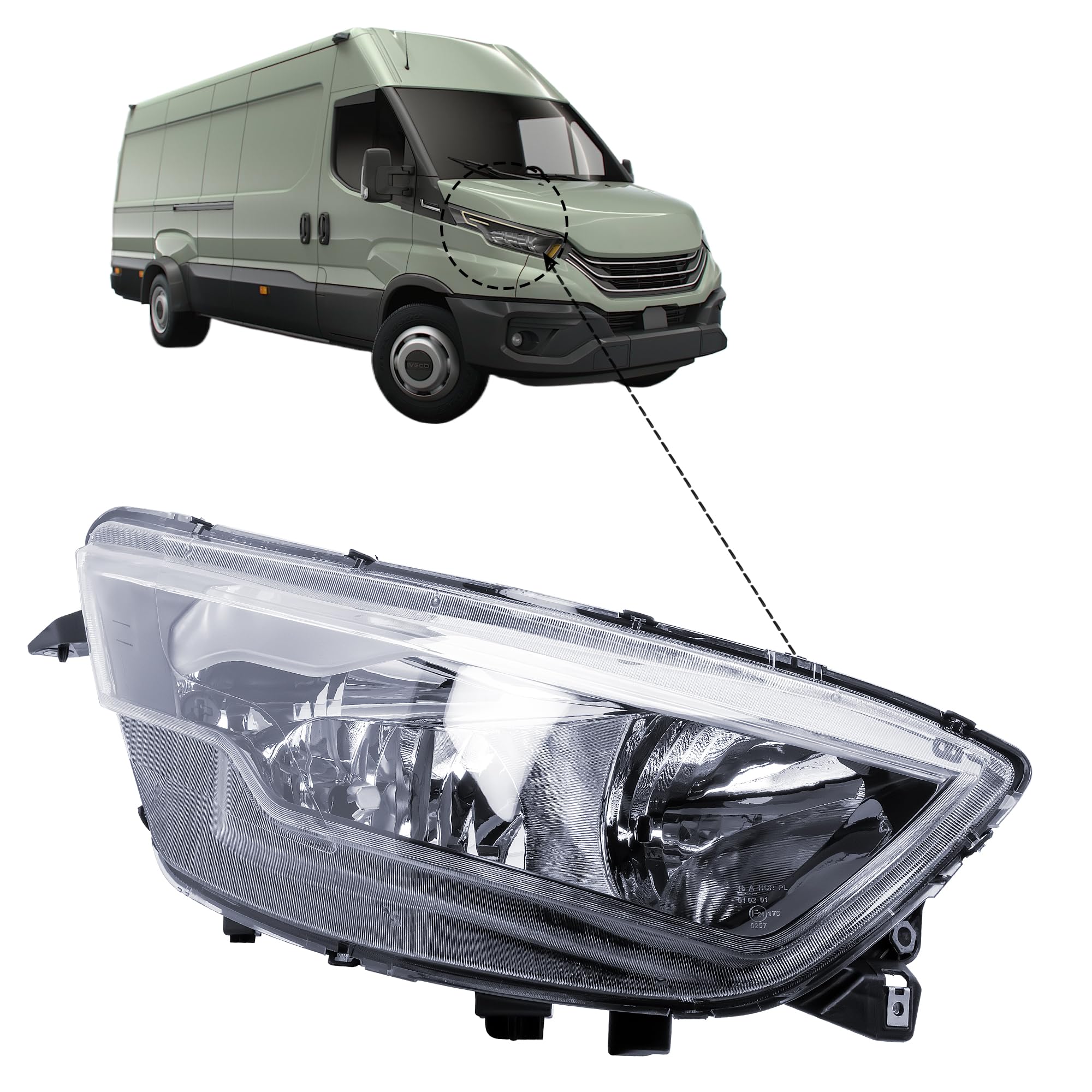 Replacement Passenger Left Side N/S Headlight Head Lamp Electric Adjustment with Round Plug for IVECO Daily 2014-2019