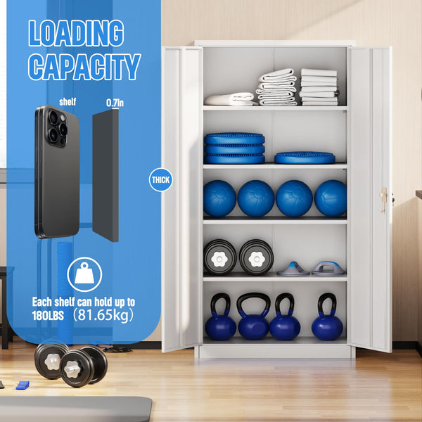 Metal Storage Cabinet with 2 Door and 3 Adjustable Shelves,140X80x40CM Steel Cabinet for Warehouse,Garage,Home,Office,Easy Assemble Required(Black/White)