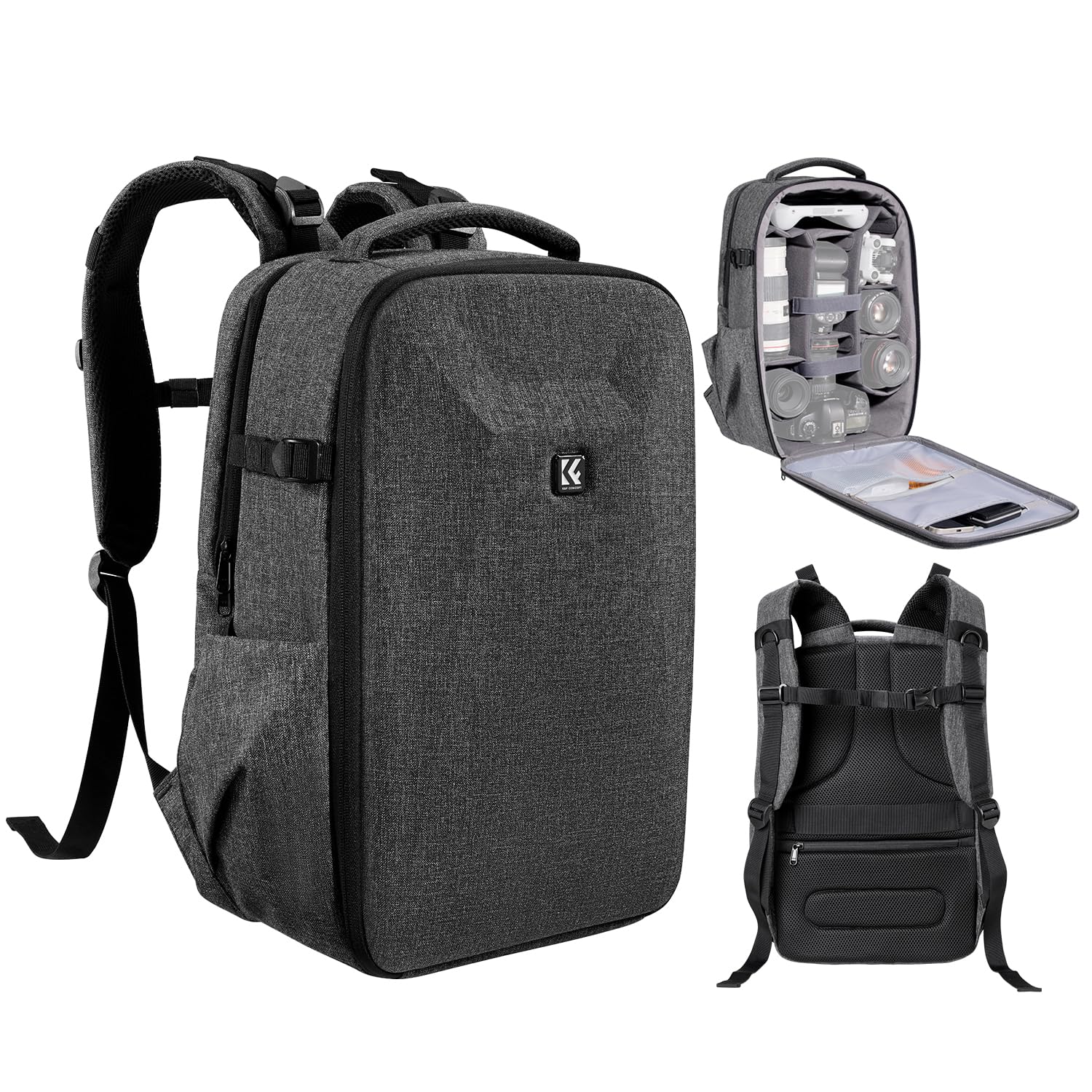 K&F Concept Camera Backpack,Hardshell DSLR Photography Camera Bag with 15-15.6 Inch Laptop Compartment Waterproof Camera Case Compatible for Canon/Nikon/Sony/DJI Mavic Drone