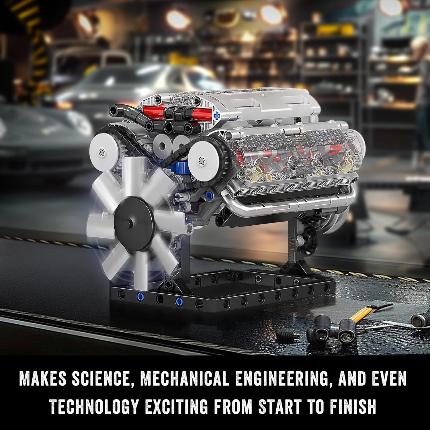 Mould King 10088 V8 Engine Building Kit - Build Your Own V8 Engine Toy, 8-Cylinder Petrol Car Engine Replica Model Building Kit for Kids/Teens 10+ Years (535 Pcs)