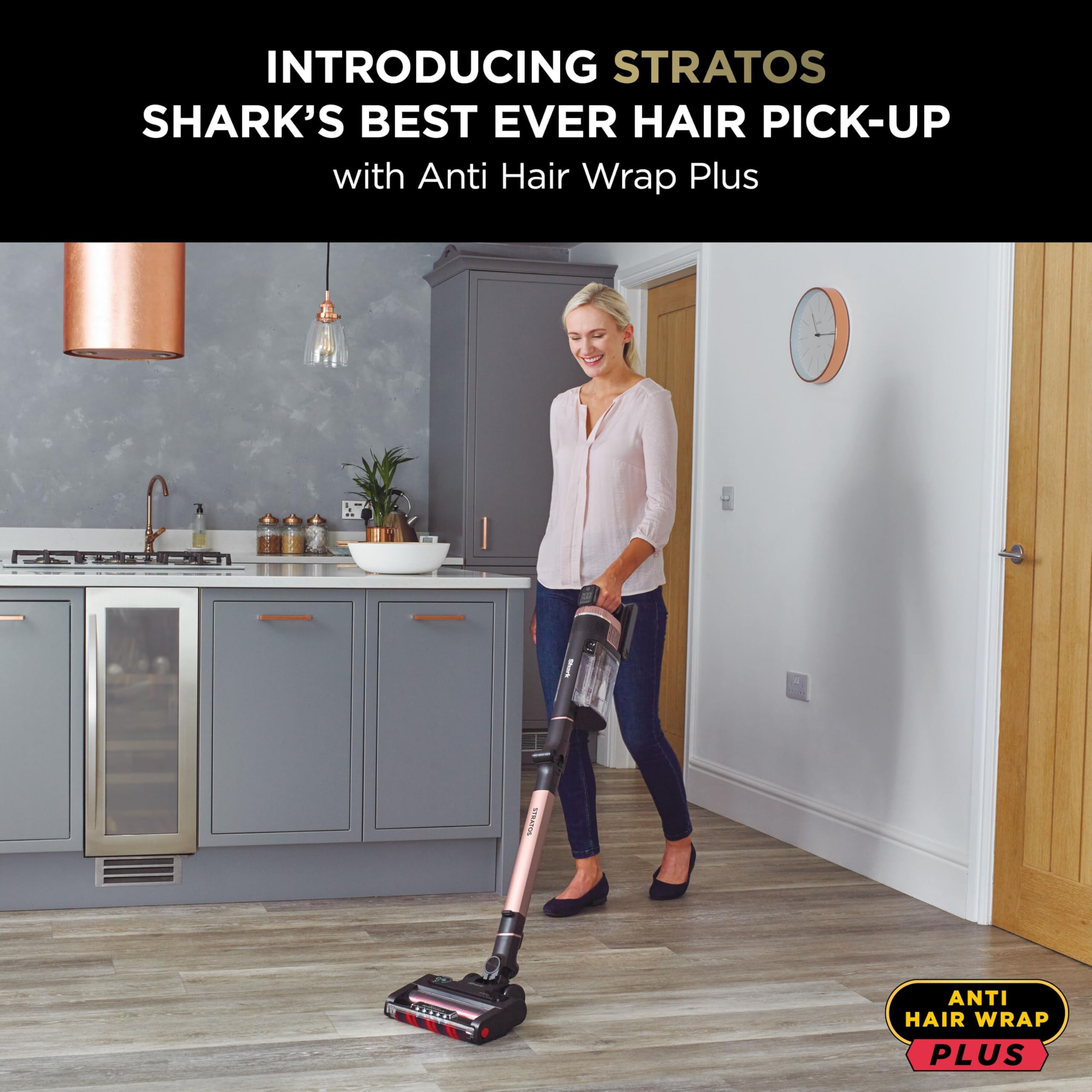 Shark Stratos Cordless Stick Vacuum Cleaner with Anti Hair Wrap Plus, Clean Sense IQ & Anti-Odour Technology, 60 Mins Run-Time, Removable Battery, Charcoal/Rose Gold IZ400UK