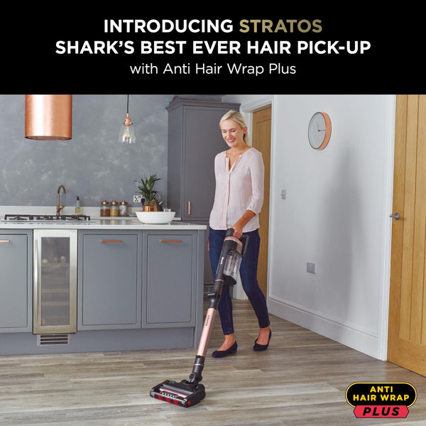 Shark Stratos Cordless Stick Vacuum Cleaner with Anti Hair Wrap Plus, Clean Sense IQ & Anti-Odour Technology, 60 Mins Run-Time, Removable Battery, Charcoal/Rose Gold IZ400UK