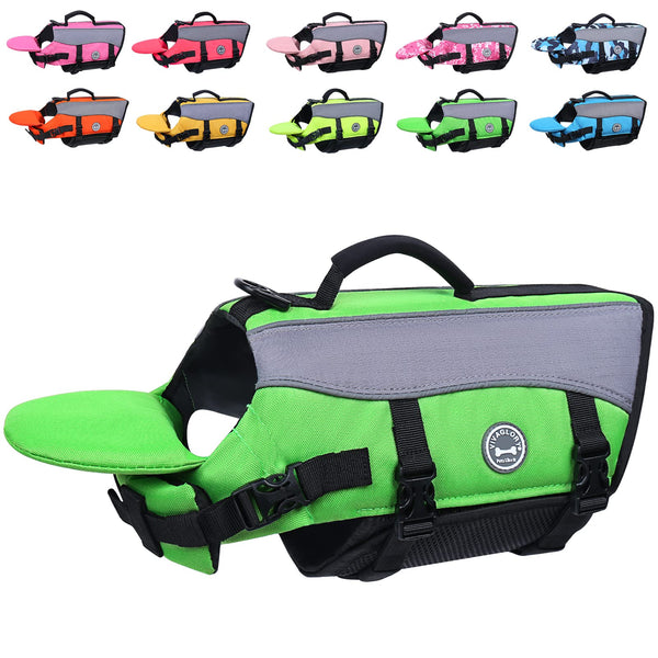 VIVAGLORY Front Float Dog Life Jacket, Dog Buoyancy Aid for Swimming & Boating, Life Vest with Chin Float & Handle, Ripstop & Buoyancy for Doggy, L, Yellow Grey