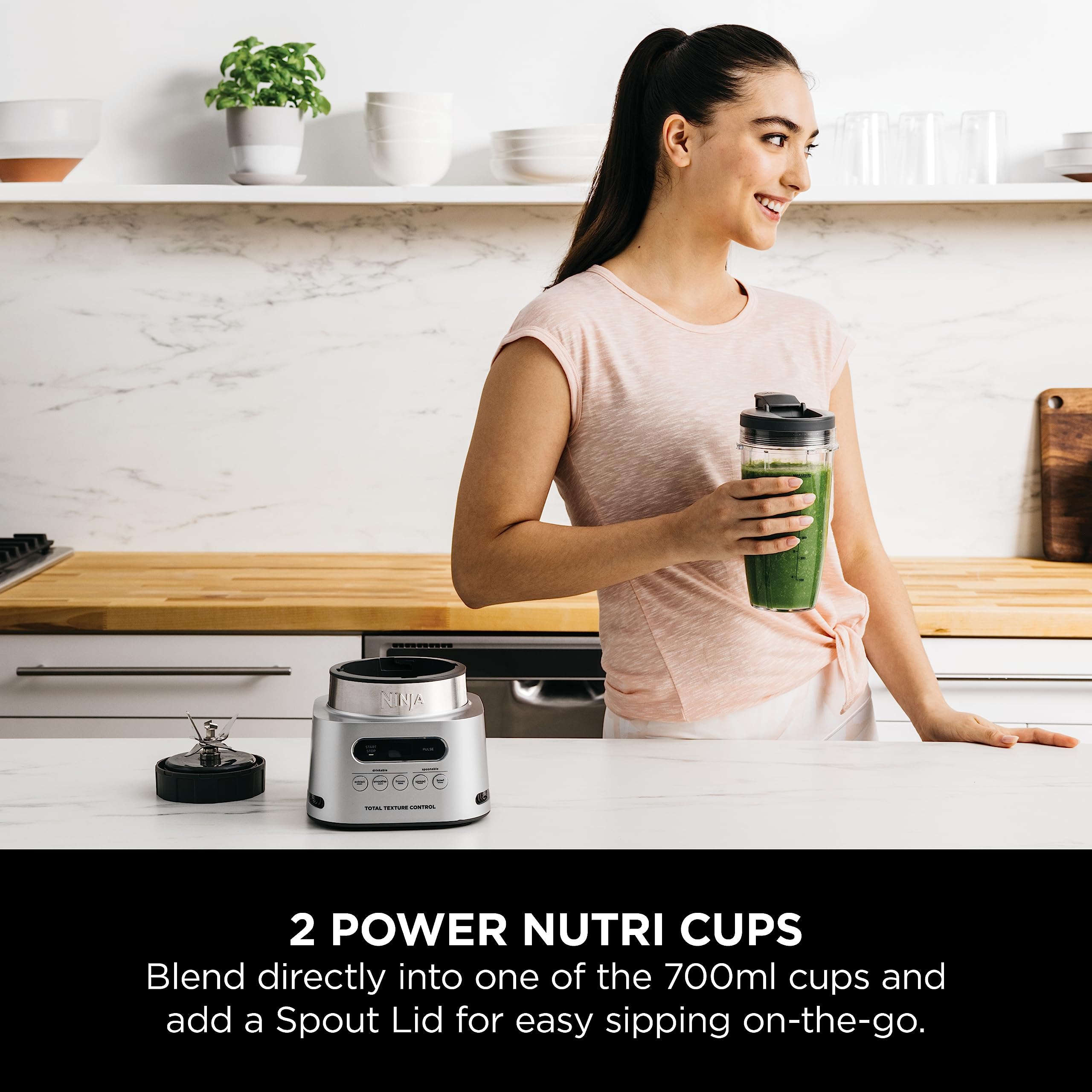 Ninja Foodi Power Nutri Blender 2-in-1, Blend Smoothie Bowls, Thick Spreads & Frozen Drinks, Automatic Programs, 700ml Cup & 400ml Bowl with with Power Paddle, 1100W, Silver CB100UK