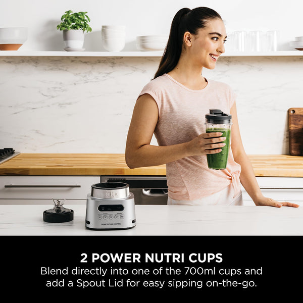 Ninja Foodi Power Nutri Blender 2-in-1, Blend Smoothie Bowls, Thick Spreads & Frozen Drinks, Automatic Programs, 700ml Cup & 400ml Bowl with with Power Paddle, 1100W, Silver CB100UK