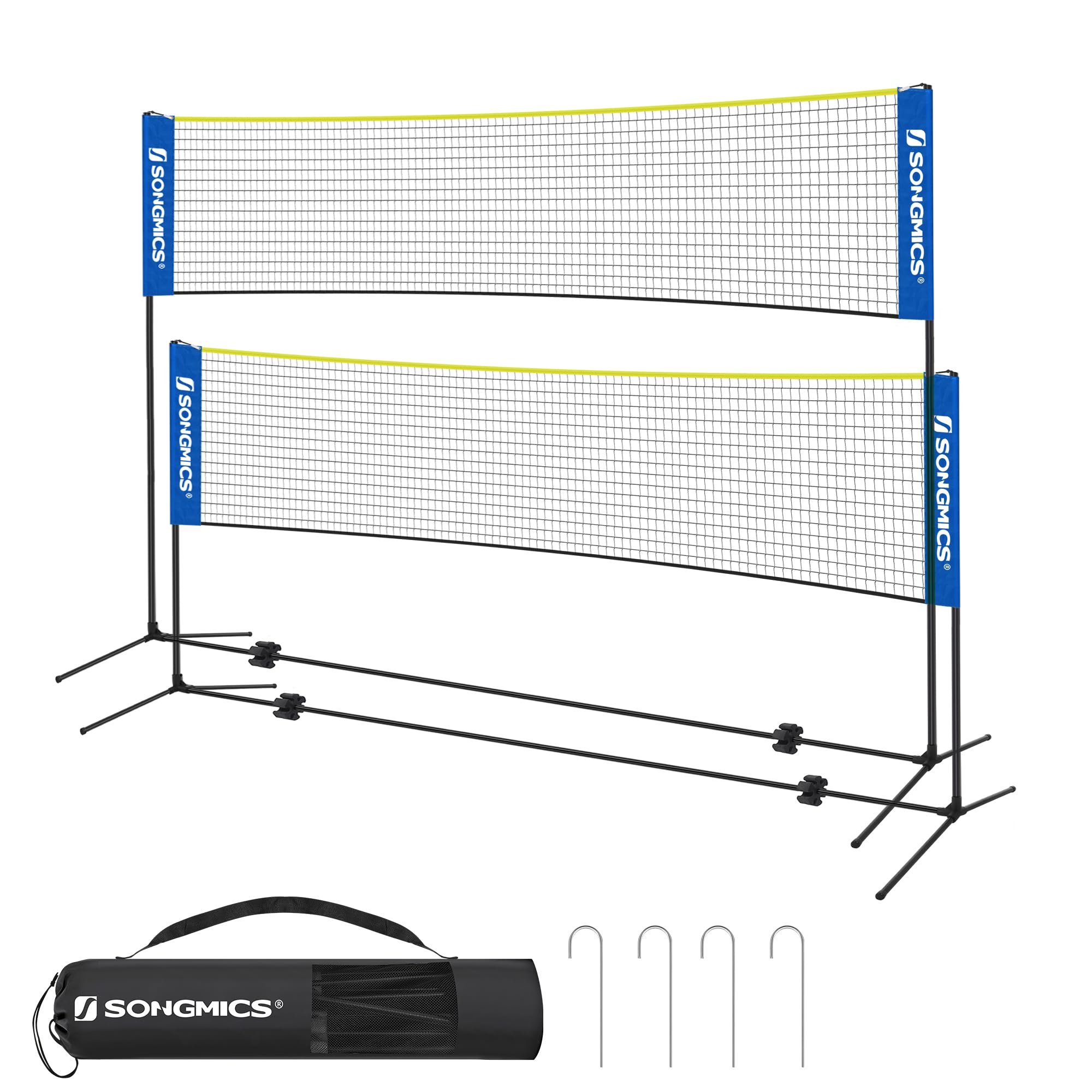 SONGMICS 3 m Badminton Net, Volleyball Net, Adjustable Poles Height, Portable Set for Tennis