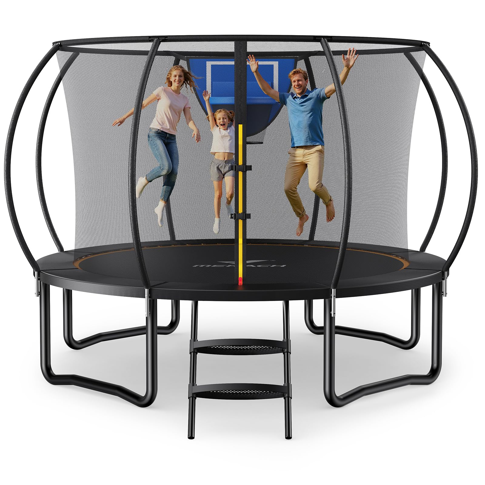 MERACH Trampoline 10ft/12ft/14ft/16ft, Outdoor Large Trampolines with Safety Net & Basket Ball, Max Load 330lb Rebounder Trampoline for Adults Family