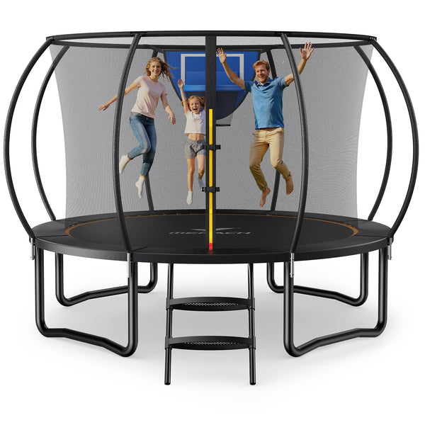 MERACH Trampoline 10ft/12ft/14ft/16ft, Outdoor Large Trampolines with Safety Net & Basket Ball, Max Load 330lb Rebounder Trampoline for Adults Family