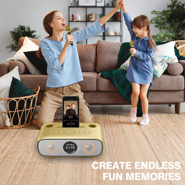 Upgrade Karaoke Machine for Adults and Kids,Portable Bluetooth 2 UHF Wireless Karaoke Microphone with Holder/USB/TF Card/AUX-in,PA Speaker System for Home Party, Picnic,Car,Outdoor/Indoor-Grey