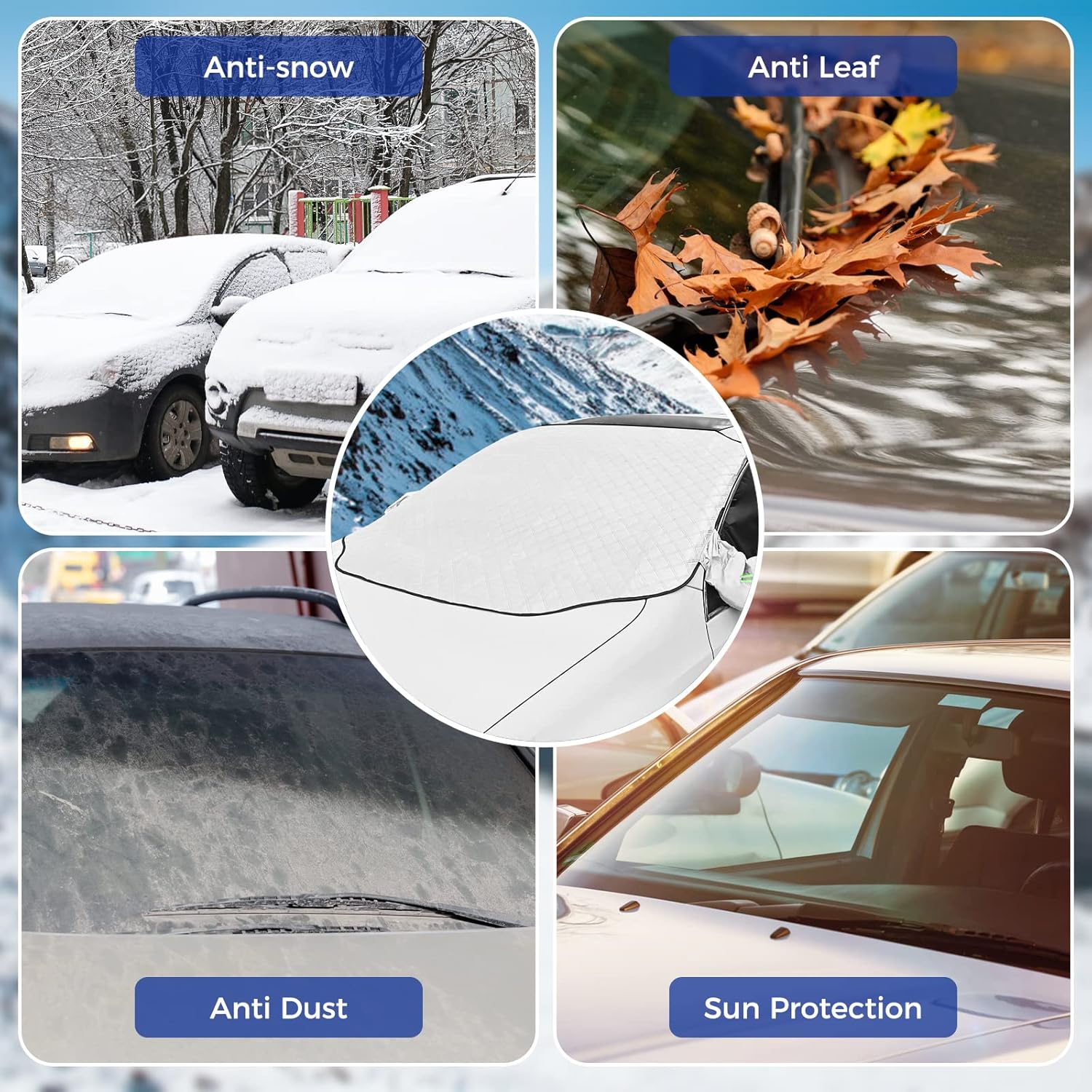 AQhui Car Windscreen Covers Frost for Winter, Magnetic Frost Protector Thicken, Ice Protection Foils Snow Windshield Sun Shade Front Window Screen Cover, Anti-dust and Anti-uv (156x128cm)