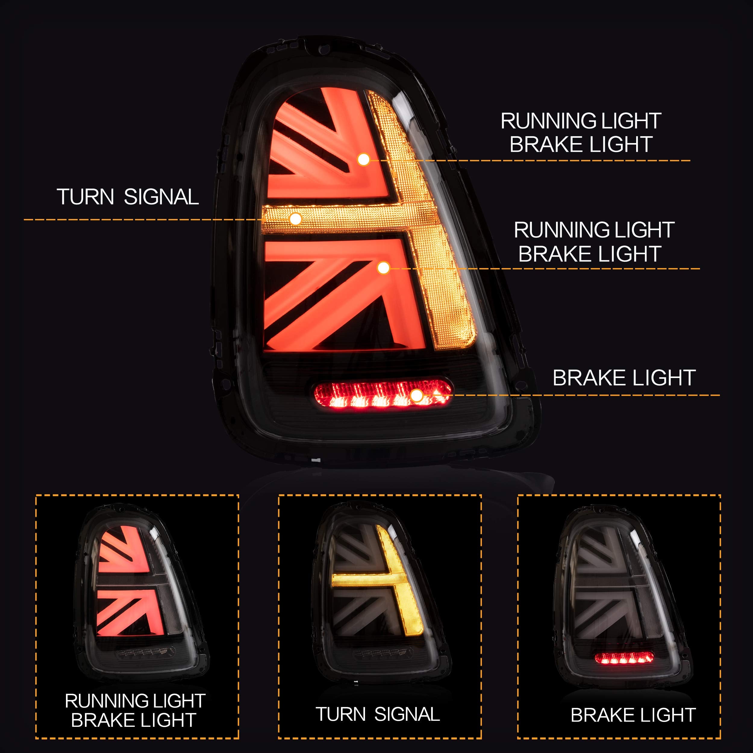 VLAND LED Tail Light Compatible with BMW Mini Cooper F55 F56 F57 2014-2021, Rear Lights with Sequential Turn Signal, Electroplated housing, Red