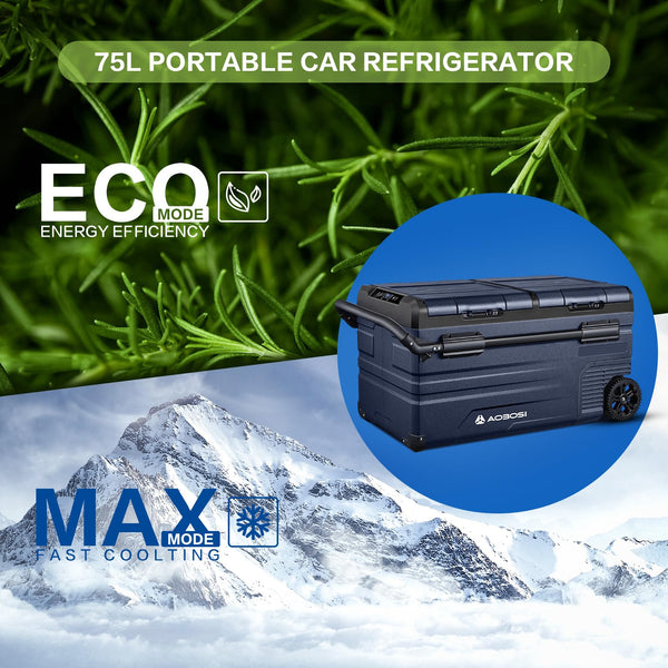 AAOBOSI Compressor Camping Fridge 95L, Car Fridge Dual Zone with 12/24V DC and 100-240V AC, -20°C to 20°C Portable Freezer for Car, Campervan, Lorry, Truck, Boat