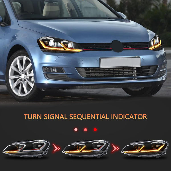 VLAND Headlights for GOLF 7 VII MK7 2012-2017 Front Lamps,with Sequential Indicator,Only Fit for Halogen Version (Sliver Stripe)