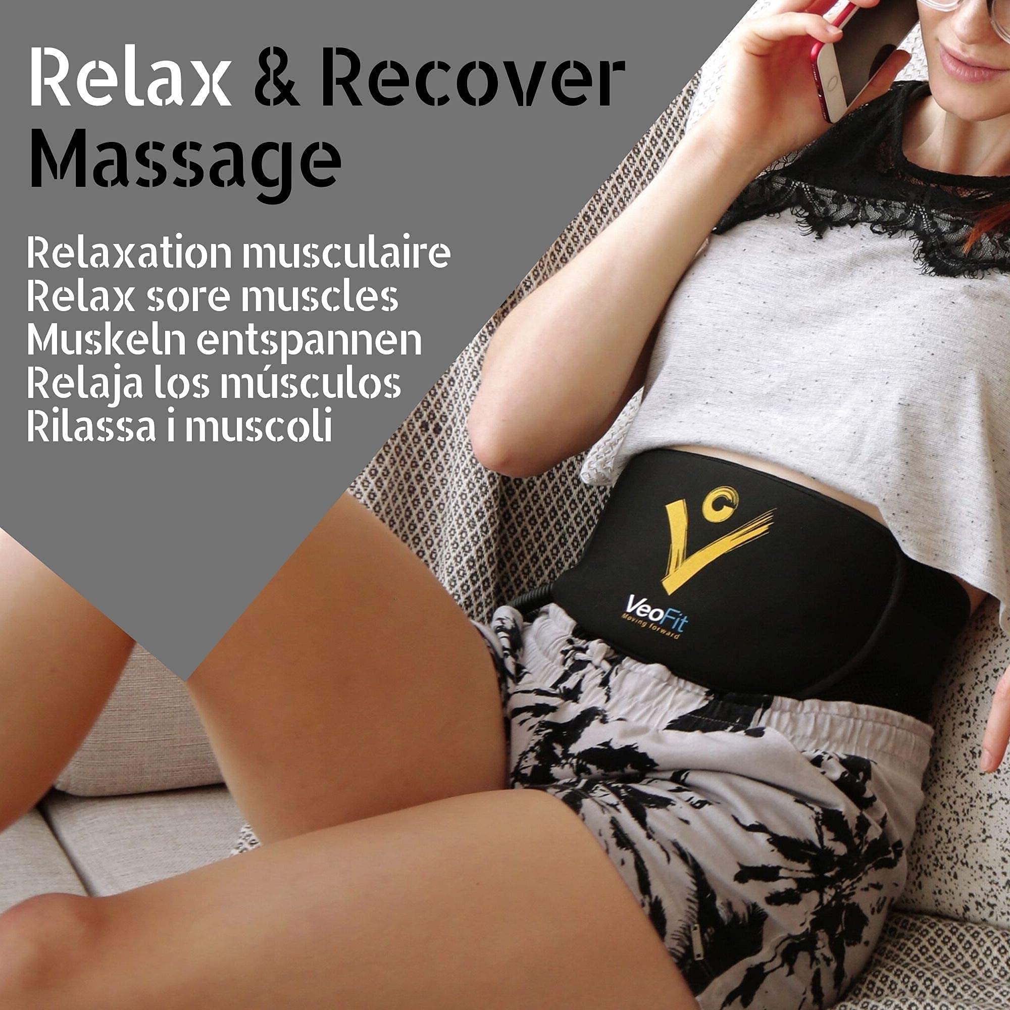 VEOFIT Ab Toning Belt EMS Electrical Muscle Stimulator Trainer: slims, tones and strengthens Abs, Arms, Thighs and Glutes muscles, Men & Women,