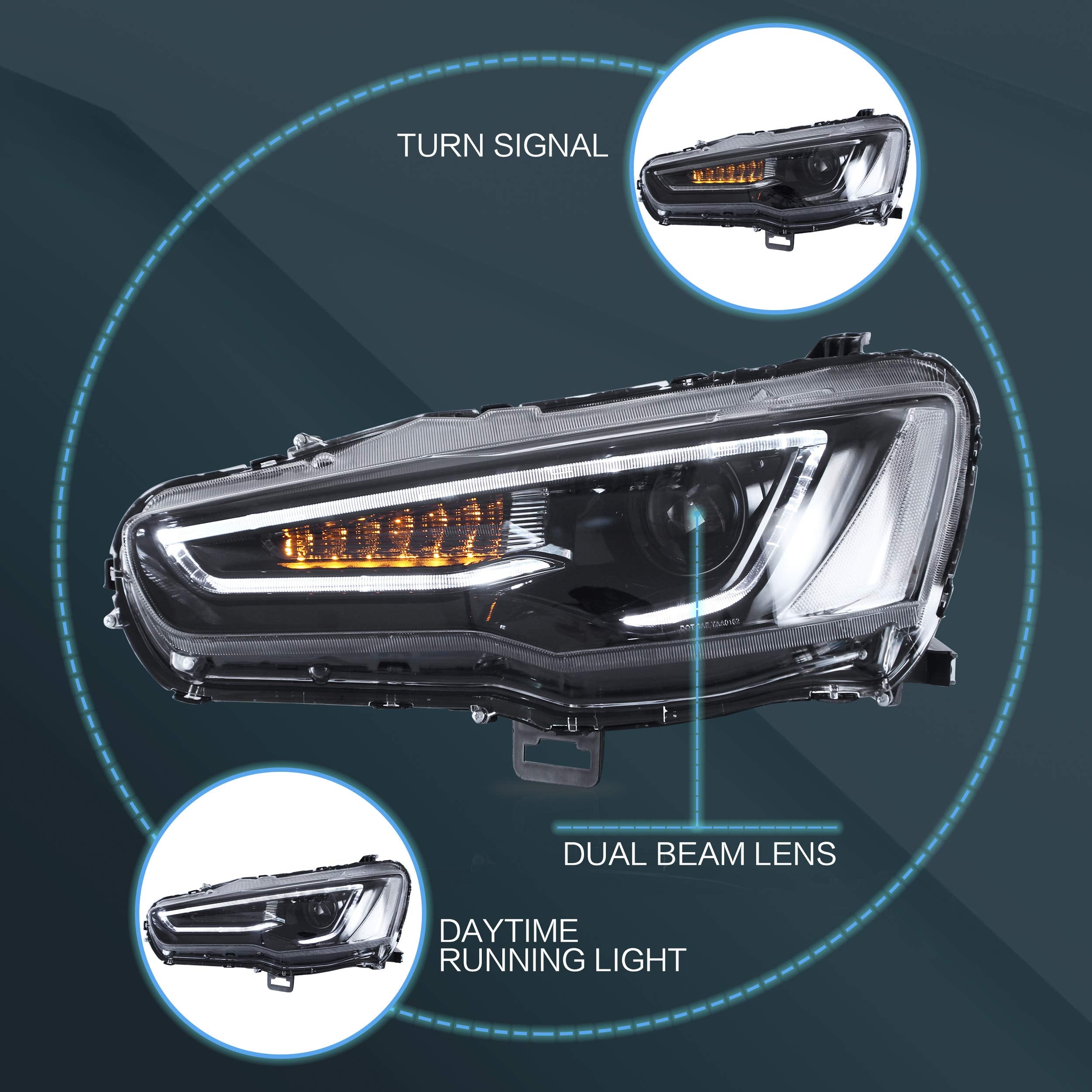 VLAND LED Headlights Compatible with Mitsubishi Lancer& EVO X 2008-2020 Front light with Sequential, Projector Headlamp