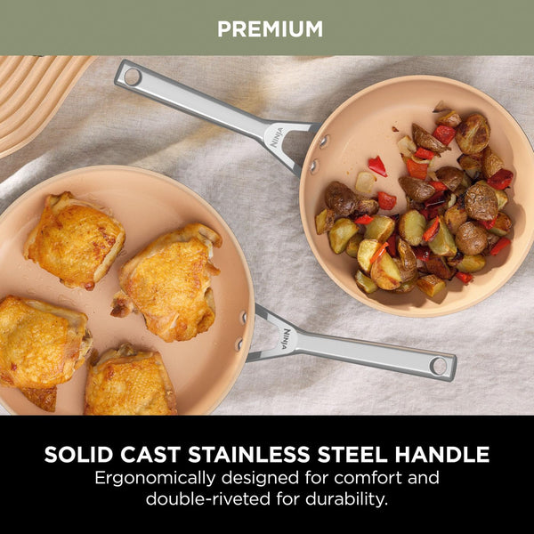 Ninja Extended Life 28cm Ceramic Frying Pan, Non-Stick (No PFAs, PFOAs, Lead or Cadmium), Induction Compatible, Stainless Steel Handle, Oven Safe to 285°C, Grey & Terracotta, CW90028EUUKDB