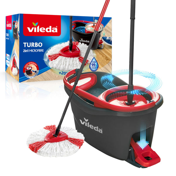 Vileda Turbo 3 in 1 with Microfibre Pad, Spin Mop For Cleaning Floors, Set Of 1x Mop And 1x Bucket