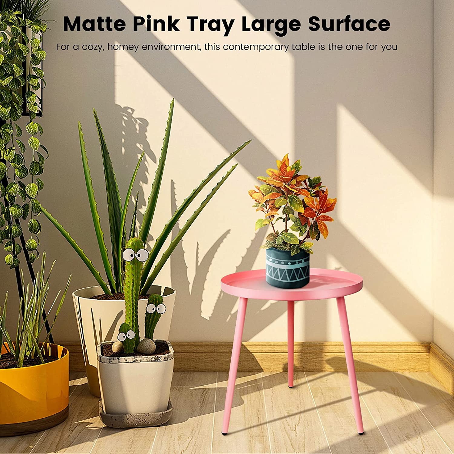 AOJEZOR Round Side Table, Metal End Table, Nightstand/Small Tables for Living Room, Accent Tables Cheap, Side Table for Small Spaces (Pink)