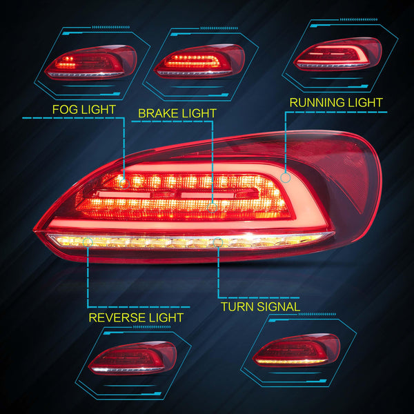 VLAND Rear Lights Fit for 2009-2014 Scirocco 1.4, 2.0, R version, Tail Lights with Dynamic Startup DRL, W/Sequential Turn Signal, Smoked