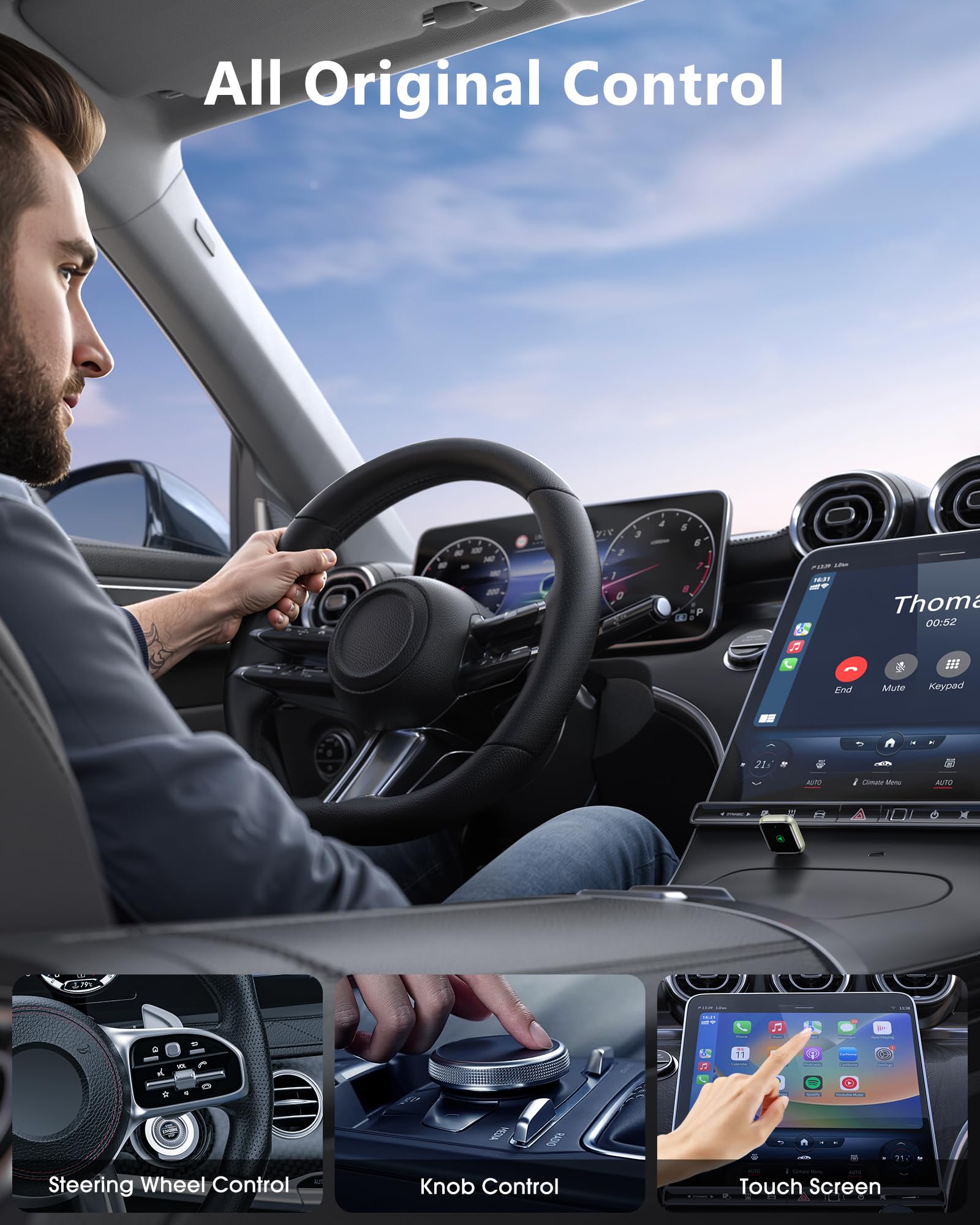 Wireless CarPlay Adapter for APPLE iPhone - Upgrade Wired CarPlay to Wireless Device, Mini T-shaped for Cars USB Plug and Play Auto Reconnect, for Portable Car GPS Navigation Broadcast