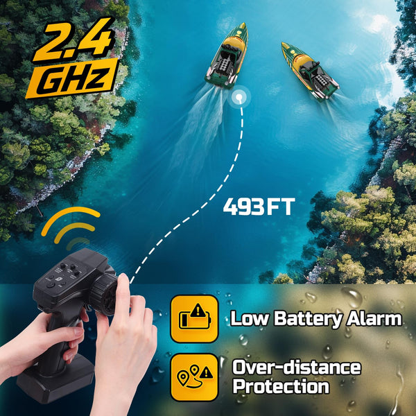 DEERC Fast Brushless RC Shark Boat for Adults, 30+MPH 3S High Speed Remote Control Speed Boat with LED Lights, Summer Toy Gift for Kids