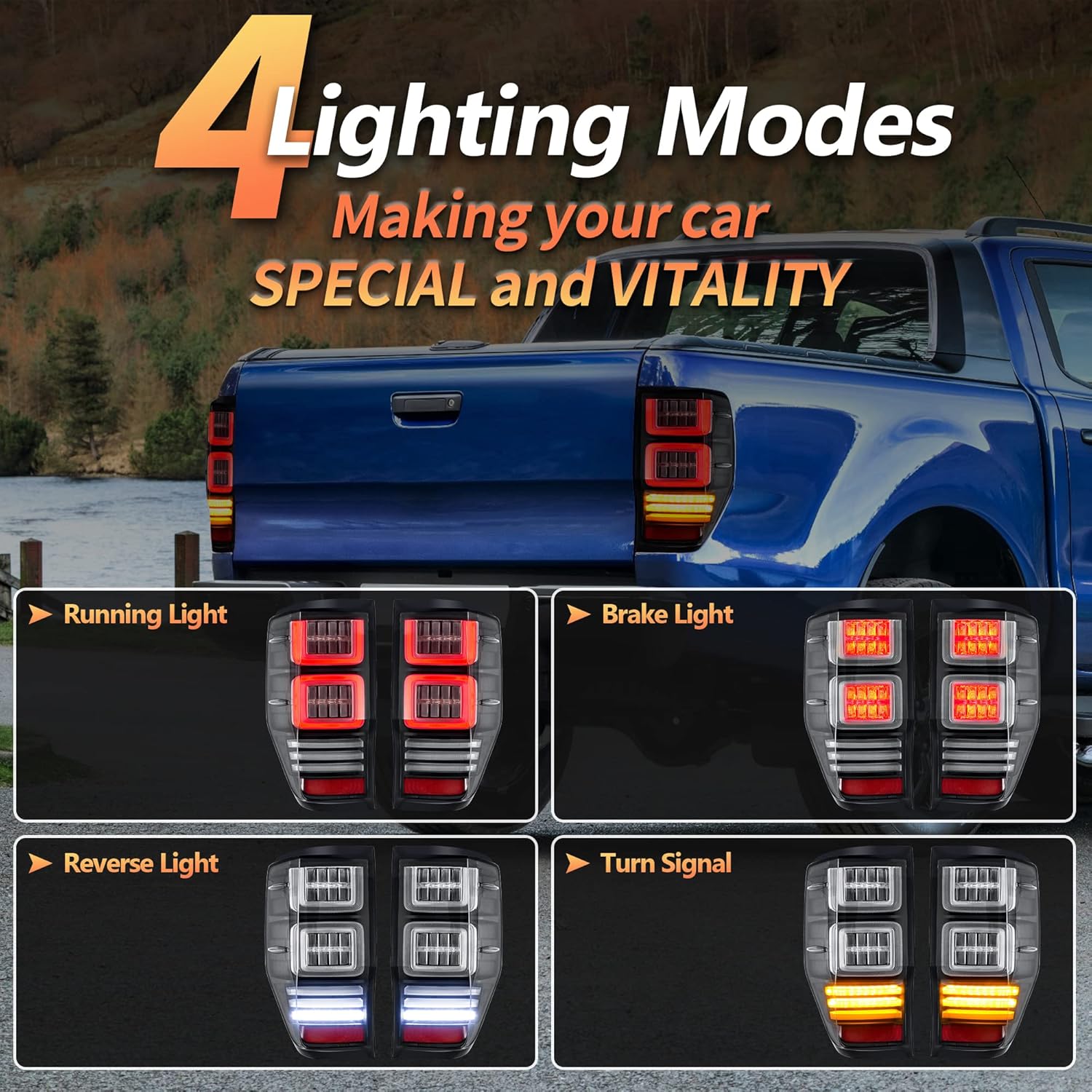 VLAND LED Tail Lights for Ranger T6 T7 T8 XL XLT Wildtrak 2012-2018 Rear Lights Lamp Assembly with Sequential Indicator (12-18 Somked)