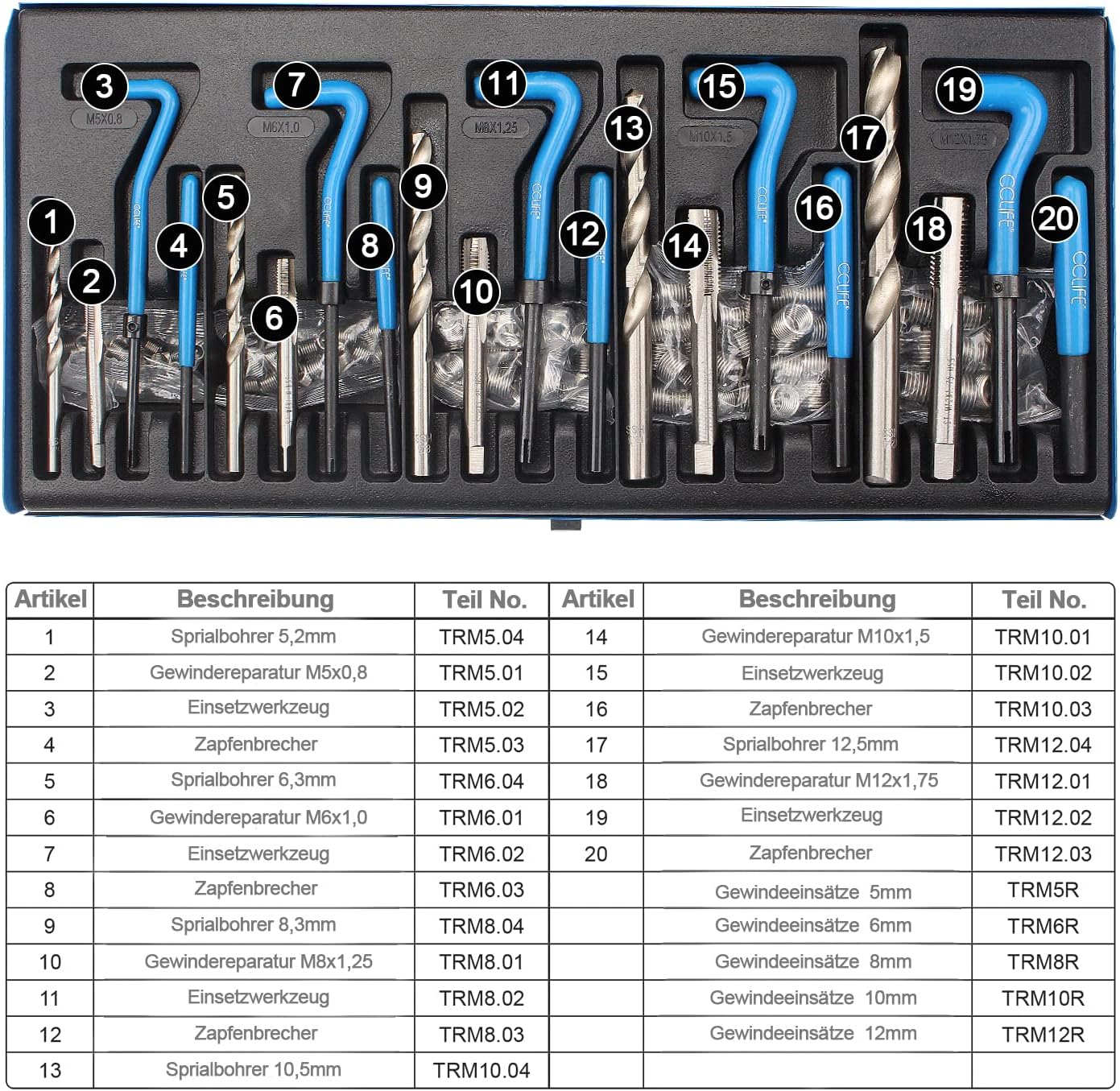 CCLIFE Helicoil Thread Repair Tool Kit M5 M6 M8 M10 M12