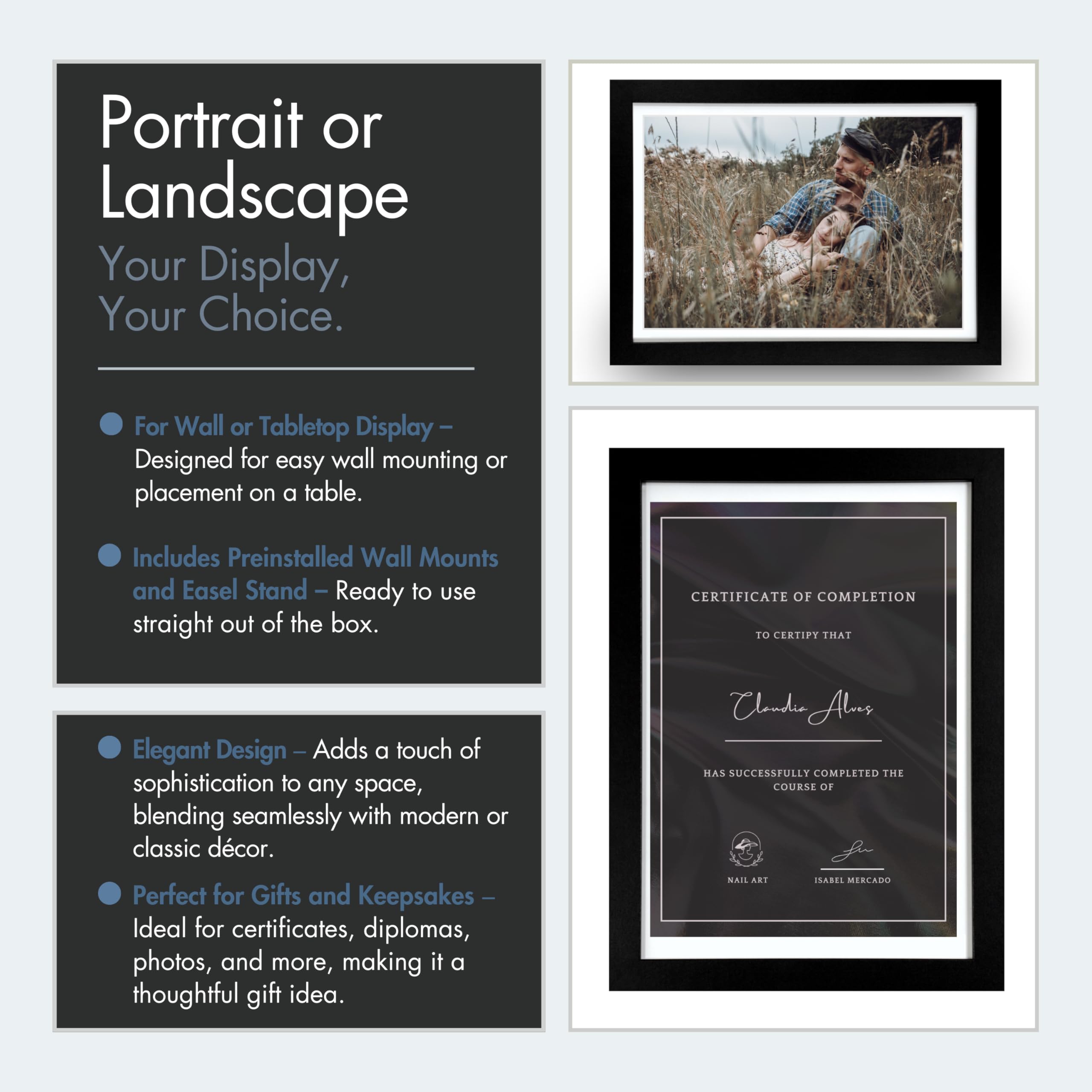 12 Pack A4 Black Picture Frames  Modern Frames for Photos, Prints & Certificates, Wall Mounted & Freestanding