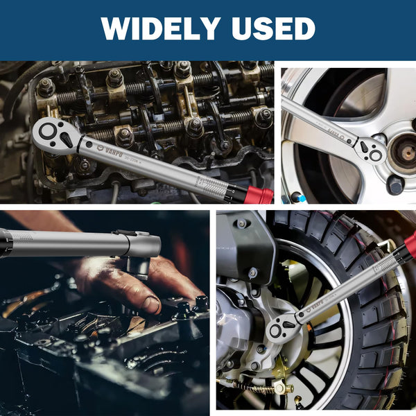 VANPO Torque Wrench 3/8” Drive, 5-60 NM, ±3% Accuracy, 72 Tooth Click Torque Wrench Set with 3/8 to 1/4 Adapter, 125 mm Extension Bar for Bike and Motorcycle, Car Spark