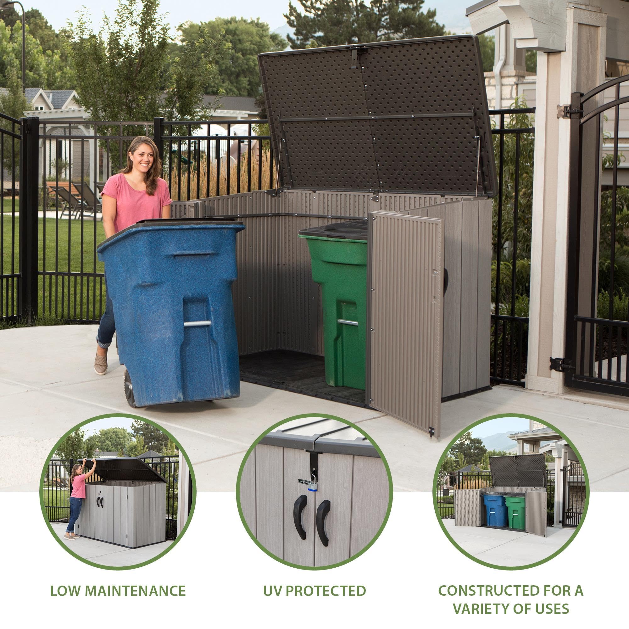 LIFETIME Plastic Wood Grain Textured Storage Box Desert Sand/Grey, 151x72x69 cm