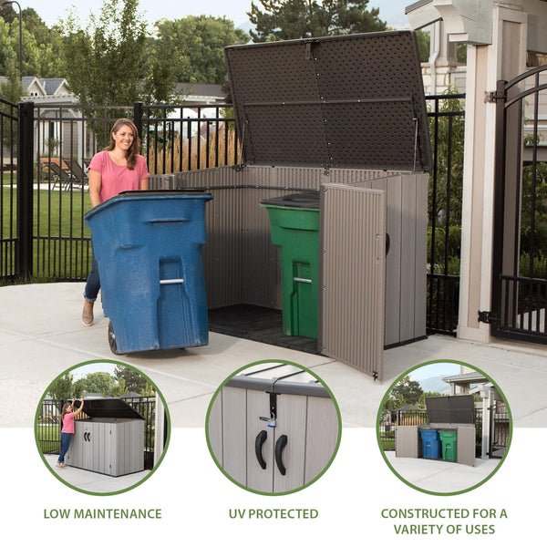 LIFETIME Plastic Wood Grain Textured Storage Box Desert Sand/Grey, 151x72x69 cm