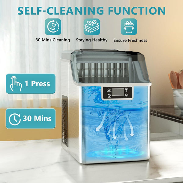 Ice Maker Machine Countertop Ice Cube Maker with Portable Handle, 9 Ice Cubes in 6 Mins, Self-Cleaning Compact Ice Maker 12 kg in 24 Hrs, with Ice Scoop and Basket for Home/Kitchen/Office/Bar