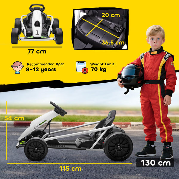 HOMCOM 24V Electric Go Kart for Kids, Ride-On Racing Go Kart with Slow Start, Music, Horn Honking and Safety Belt, for 8-12 Years Old, Blue
