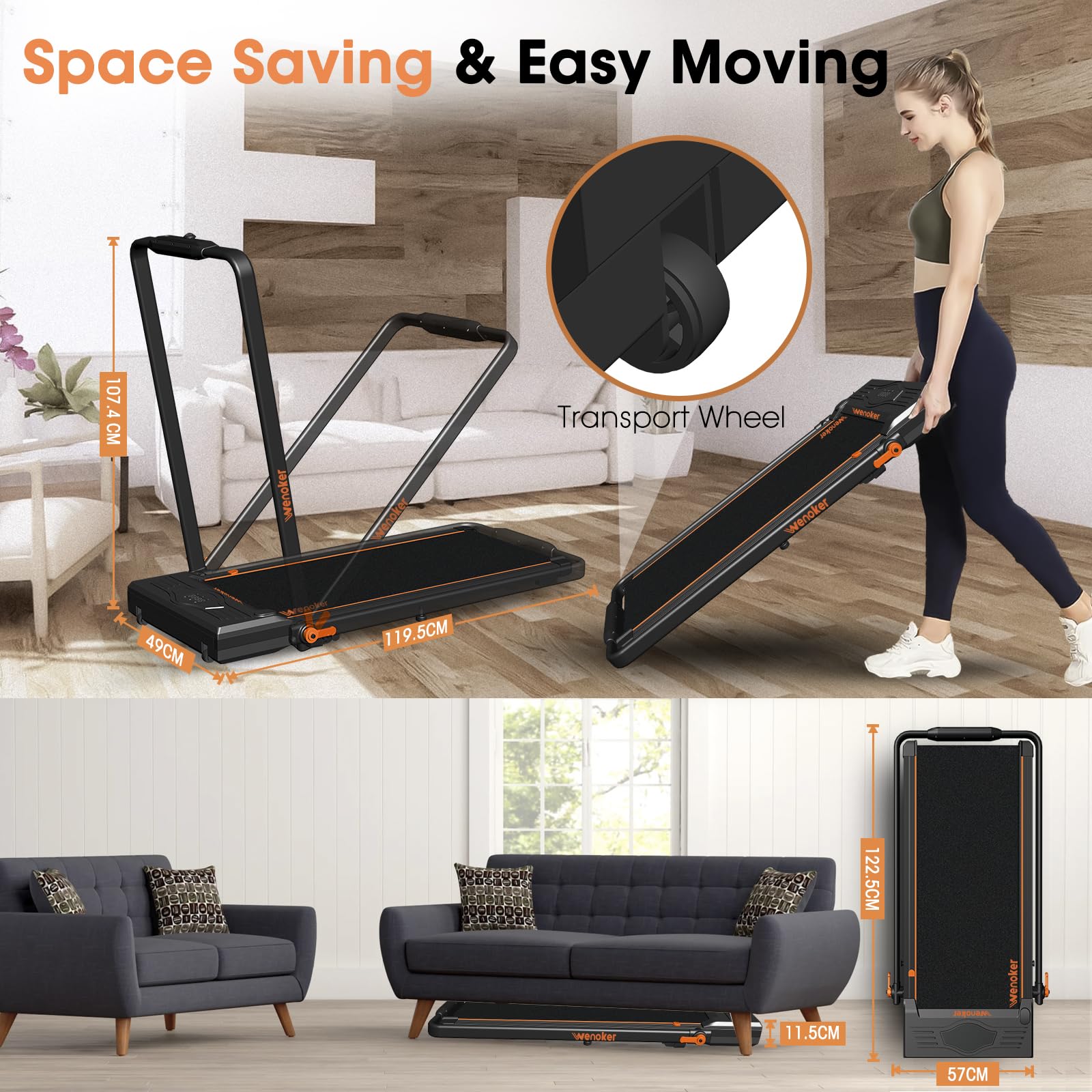 Treadmill with Incline Foldable Under Desk Walking Pad with LED Display Remote Control Portable Workout Machine for Home/Office Exercise