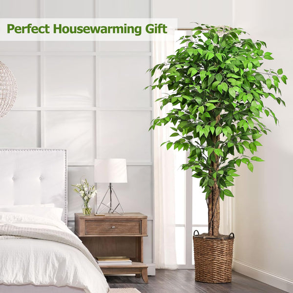 Keeplush 6ft Ficus Artificial Trees with Natural Curved Trunks, 180cm Tall Artificial Plants Tree for Indoor, Fake Ficus Tree Green Lifelike Home