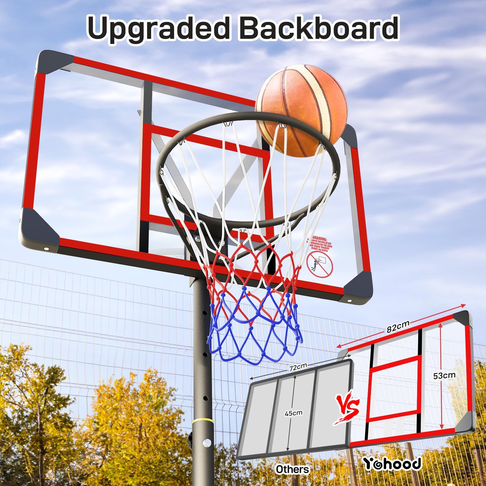 Basketball Hoop for Kids Yohood Basketball Hoop Outdoor 147-260cm Height Adjustable Portable Enlarged Base for Kids Teenagers Youth Adults Backyard Driveway Indoor