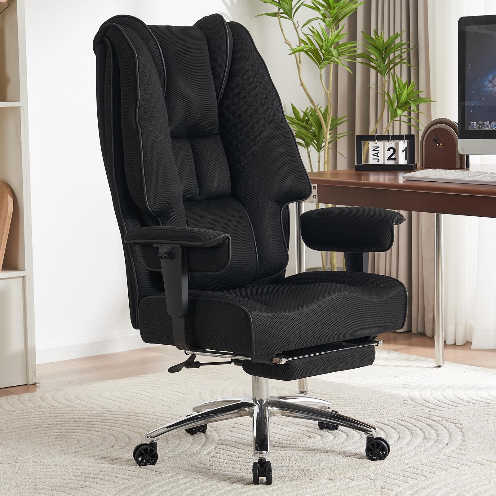 EXCEBET Ergonomic Office Chair – High Back PU Leather Executive Desk Chair with Adjustable Armrests, Swivel Computer Chair for Home/Office, Heavy Duty Support up to 400 lbs