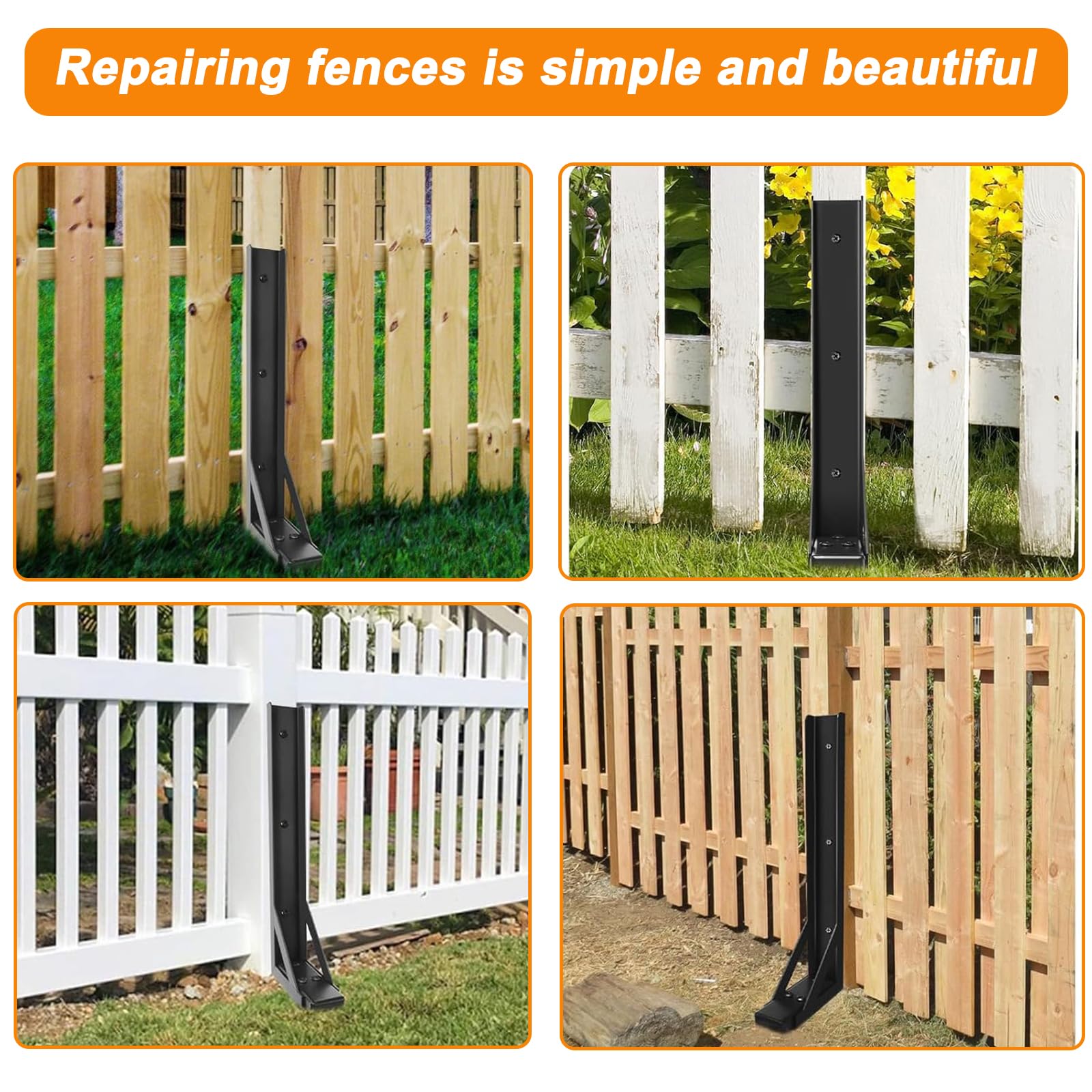 Fence Post Repair Spike - 2 Pack Heavy Duty Fence Post Support Ground Spike for Tilted or Broken Wooden Fence Posts, Durable Garden Fencing Solution