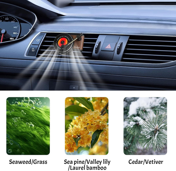 Car Air Fresheners, 12Pcs Fragrance Diffusers Clips Clip Record Player Design Perfume Vent Clip with Aromatherapy Tablets Accessories for Car Home Office