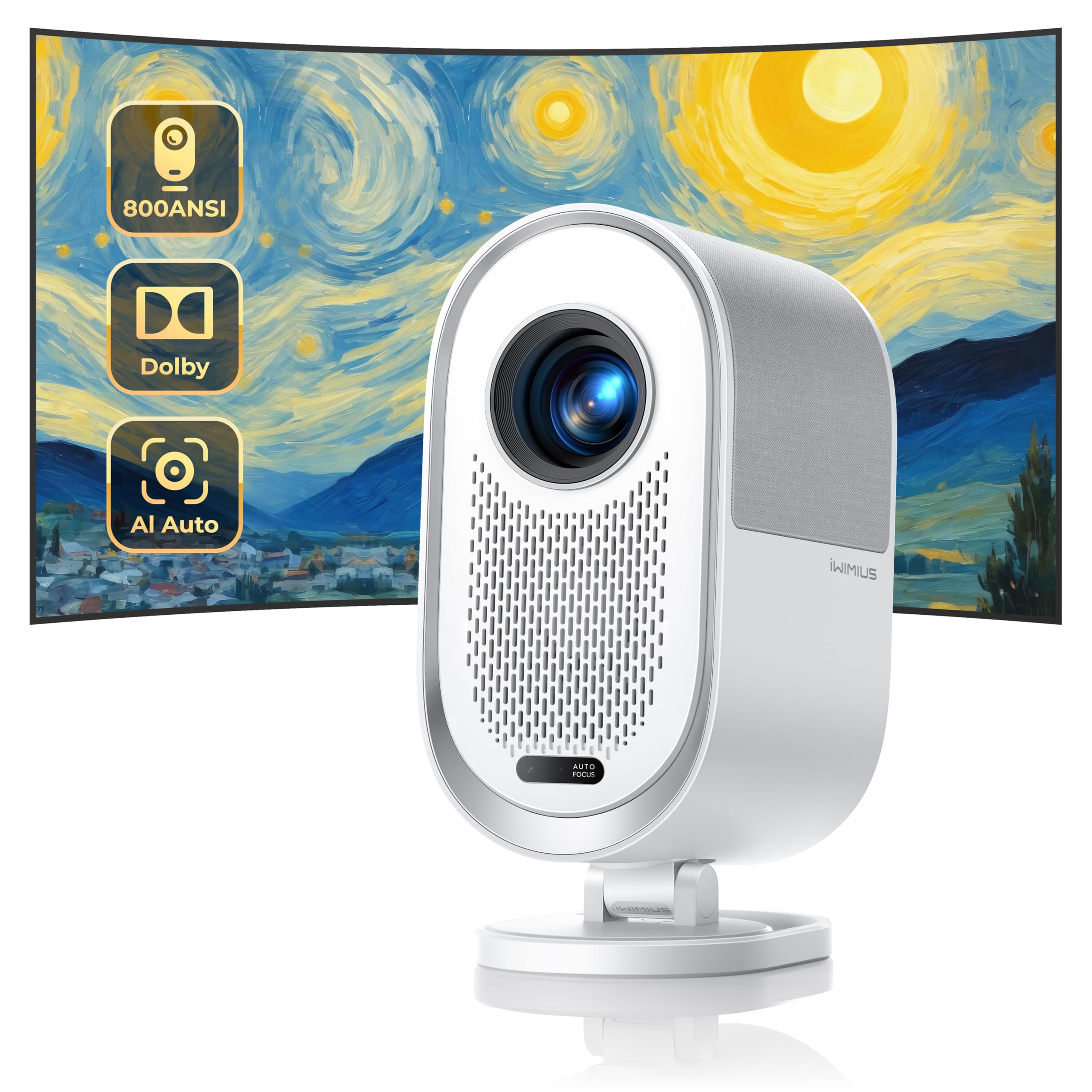 Projector【Dolby Audio/Dustproof】800ANSI Auto Focus/Fit in/Keystone/Avoidance Portable Projector 4K Support, 20W Speaker WiFi6 Bluetooth 1080P Full HD Projectors 50% Zoom for Home/Outdoor