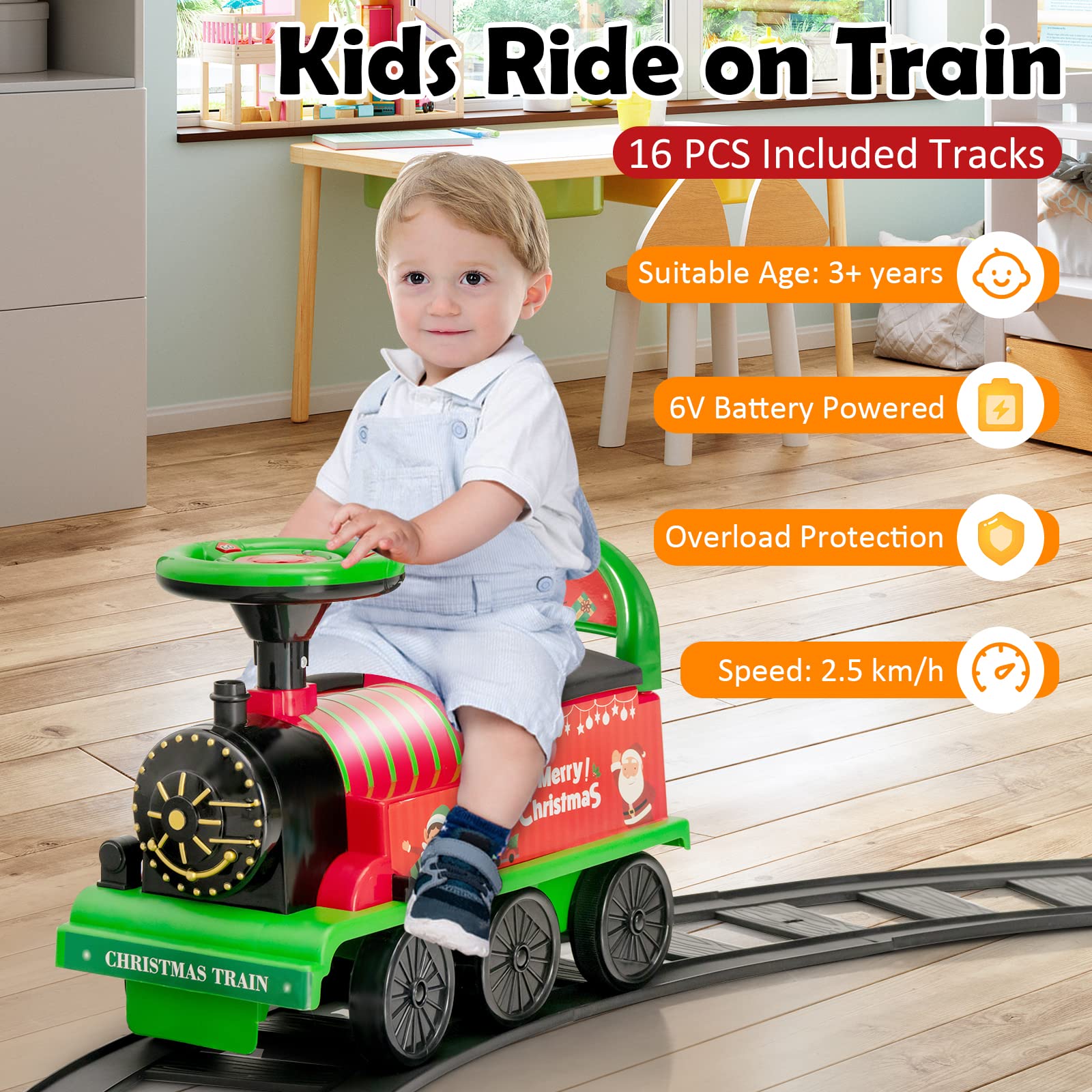 Maxmass Ride On Train and Track, 6V Battery Powered Electric Car with Storage Seat, Music & Lights, Kids Ride On Toy for 18+ Months (Black)