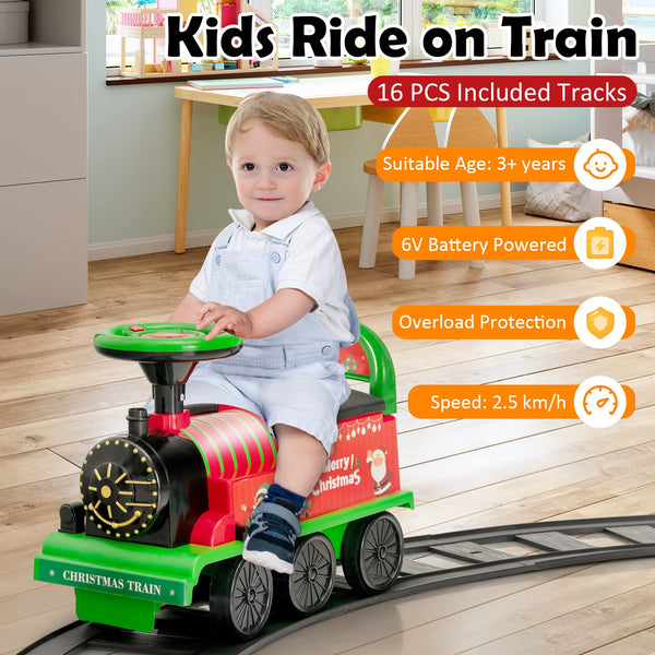 Maxmass Ride On Train and Track, 6V Battery Powered Electric Car with Storage Seat, Music & Lights, Kids Ride On Toy for 18+ Months (Black)