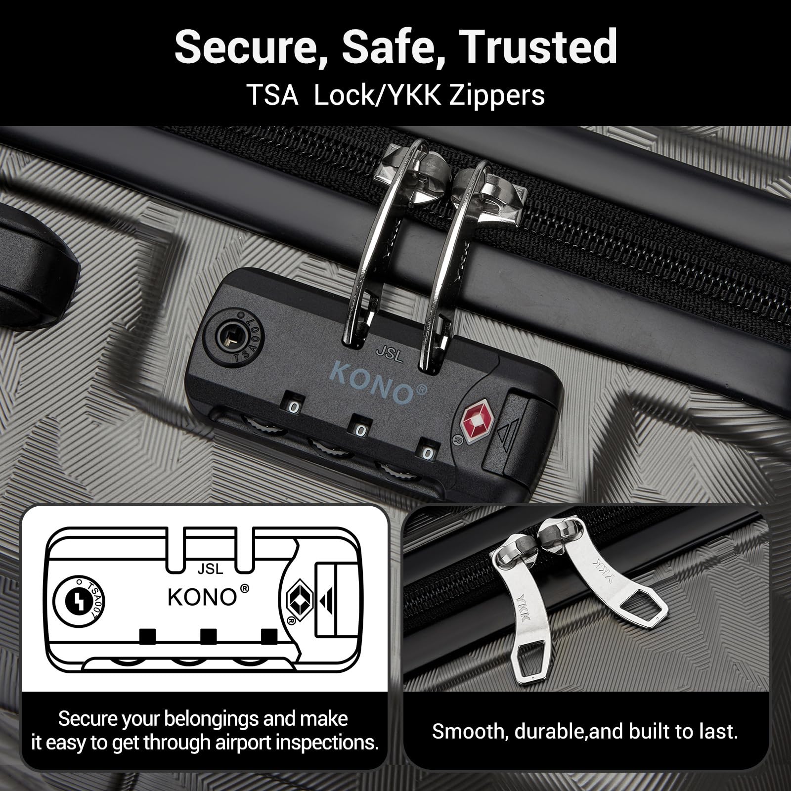 Kono Fashion Hand Luggage Lightweight ABS Hard Shell Trolley Travel Suitcase