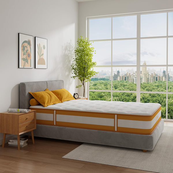 Double Mattresses 10 Inch Hybrid Memory Foam Mattress 4FT6, 7 Zone Orthopedic Double Mattress, Pocket Spring Medium Firm Breathable Soft Fabric, with Motion Isolation, with OEKO TEX(135x190x25cm)