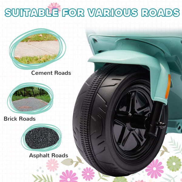 AIYAPLAY 6V Kids Electric Motorbike, Ride on Motorbike with Headlight, Music, Forward Reverse, Training Wheels, for Ages 18-36 Months, Green