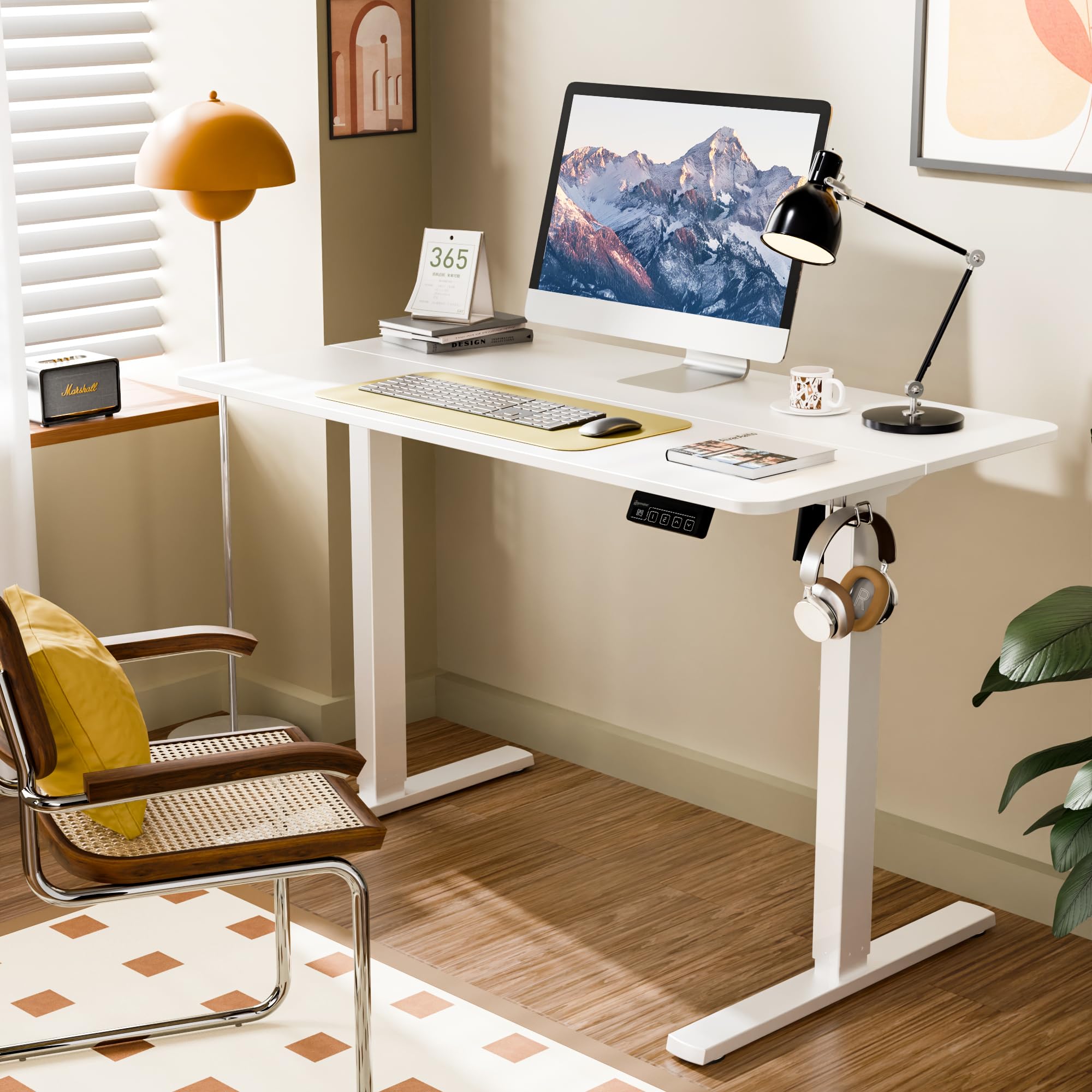 ERGOMAKER Electric Height Adjustable Standing Desk 80x60cm (31.5"x23.6"), Sit Stand Desk with Splicing Top for Home Office (Black Frame + Black Desktop)