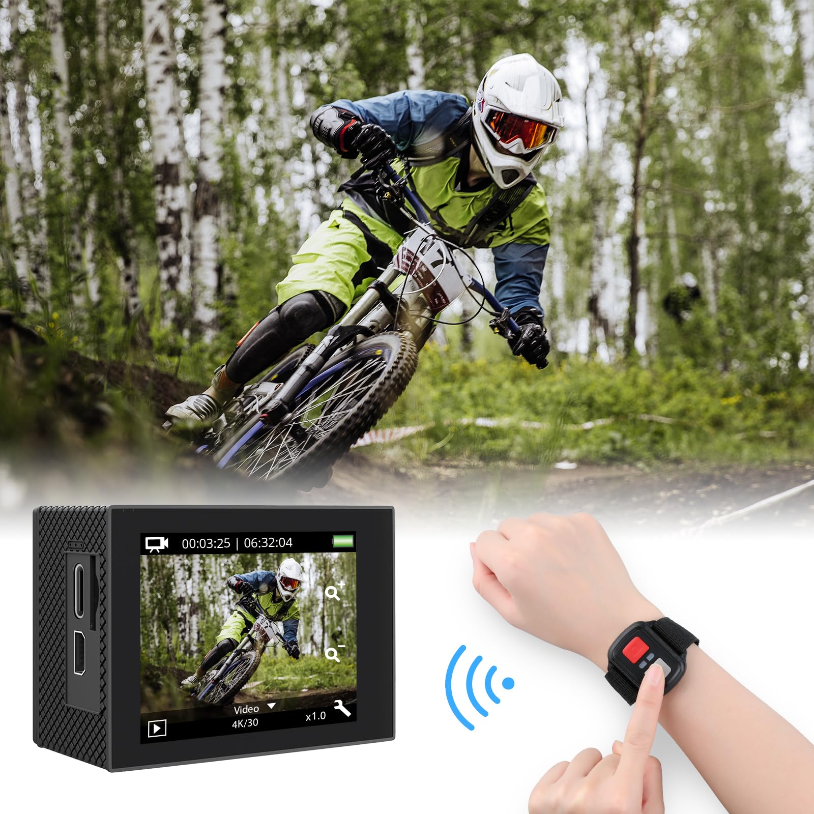 AKASO EK7000 Pro 4K Action Camera - Touch Screen EIS Adjustable View Angle 40m Waterproof Underwater Camera Remote Control Helmet Camera with Accessories Kit